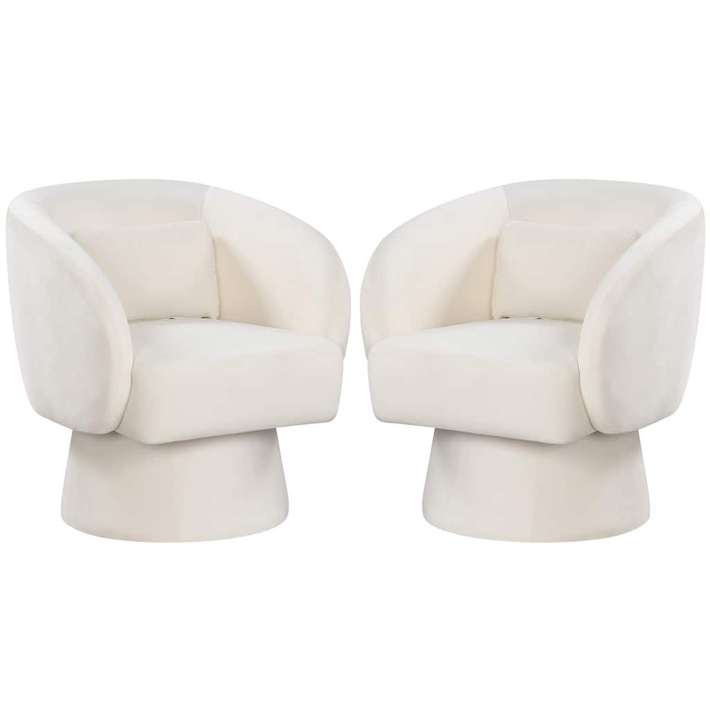 Gymax 2PCS Swivel Accent Chair w/ Back Removable Lumbar Pillow 360