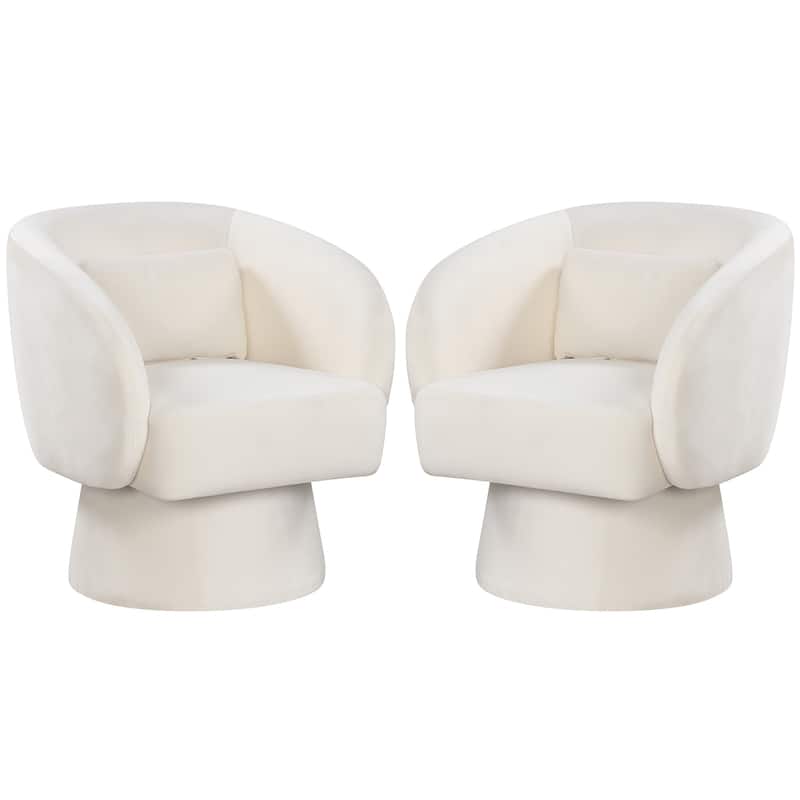 Gymax 2PCS Swivel Accent Chair w/ Back Removable Lumbar Pillow 360 - Beige