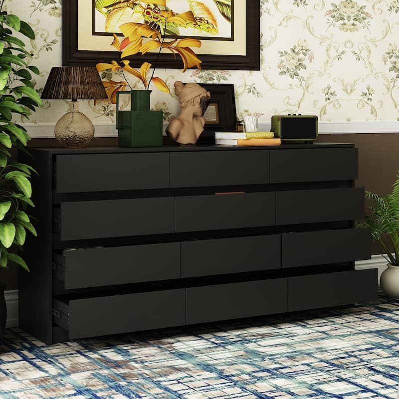 12 Drawer Dresser for Bedroom with Deep Drawers Large Floor Wood Chest
