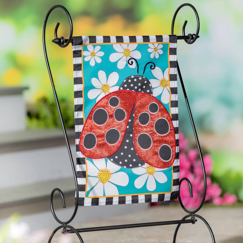 Ladybug with Daisies Garden Applique Flag