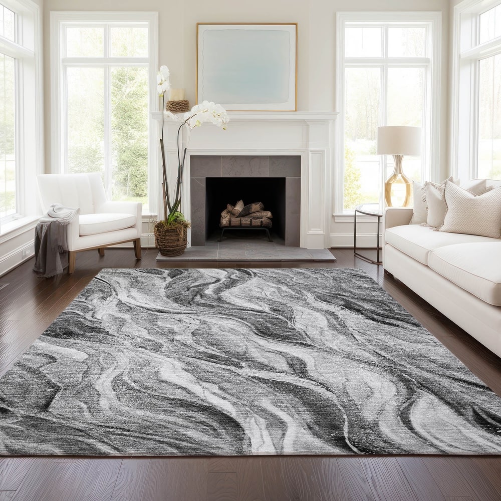 Machine Washable Indoor/ Outdoor Chantille Moden Waves Rug