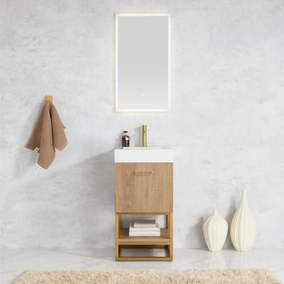 Alistair 18" Single Vanity with White Grain Stone Top without Mirror - 17.7" x 17.7"