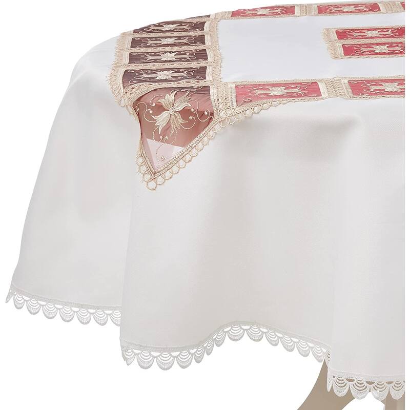 Violet Linen Emerald Roses Lace Pattern Tablecloth - 70" Round - Burgundy