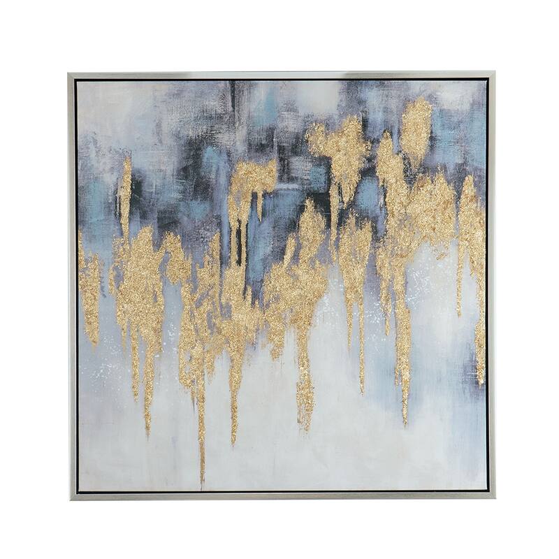 Modern Oil Painting Square Art Wall Decor with Gold Embellishment, for Living Room Dining Room Office