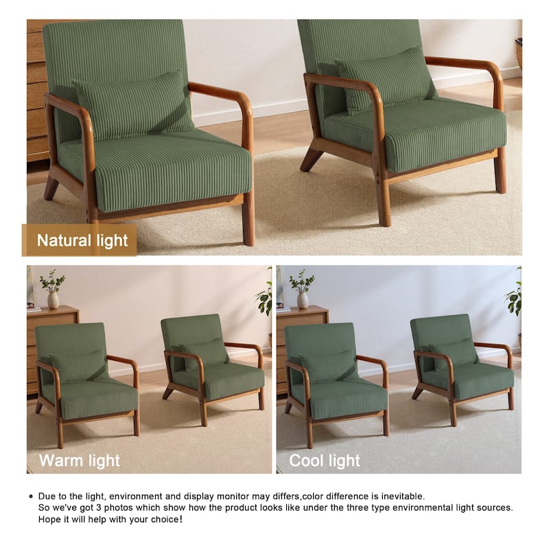 25" W Mid Century Upholstered Wood Accent Chair with Pillow set of 2