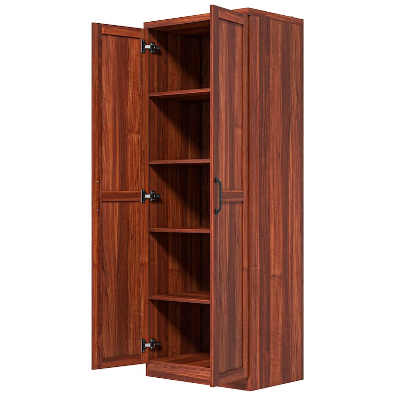 2-Door Kitchen Pantry Buffet Cabinet, Freestanding Storage Cabinet with 5-tier Shelving and 2 Adjustable Shelves