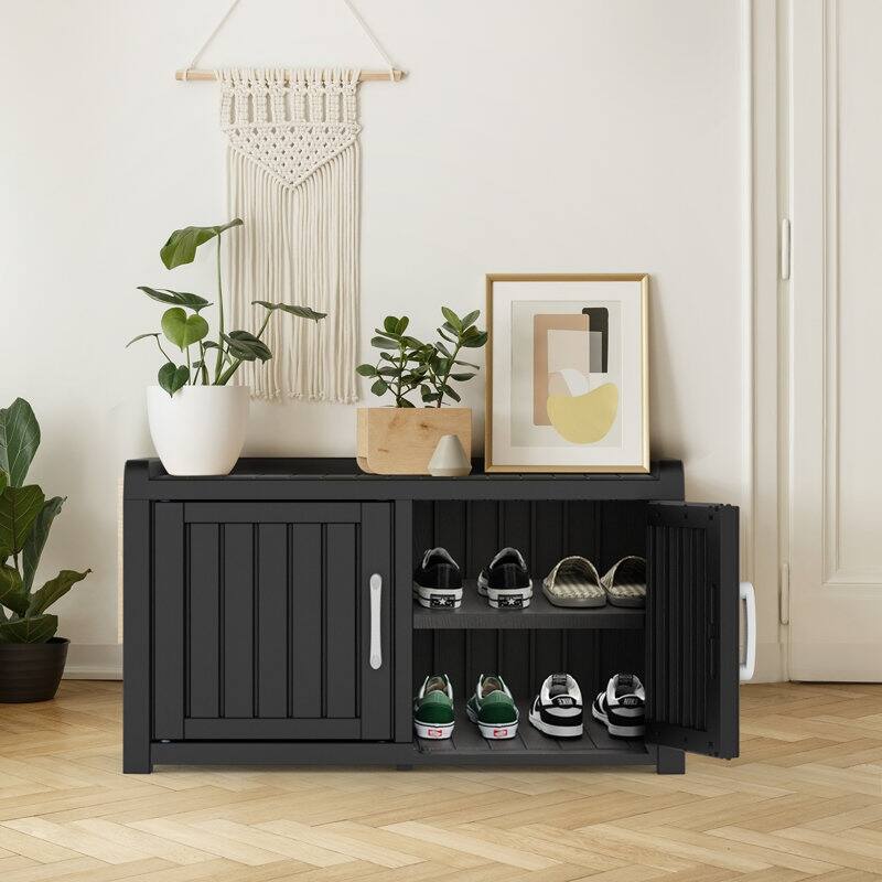 32" Shoe Storage Cabinet, Waterproof Durable Resin Shoe Closet for Indoor Outdoor