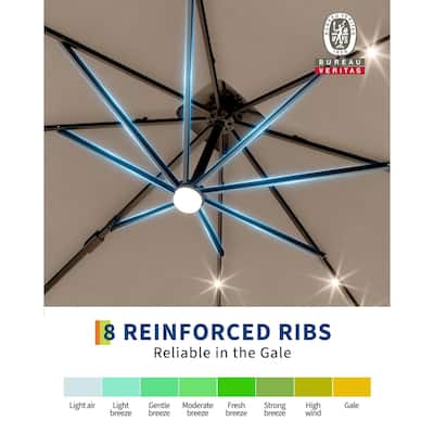 Coromose 10' x 10' Heavy Duty Cantilever Patio Umbrella, with Solar LED Lights & Weighted Base
