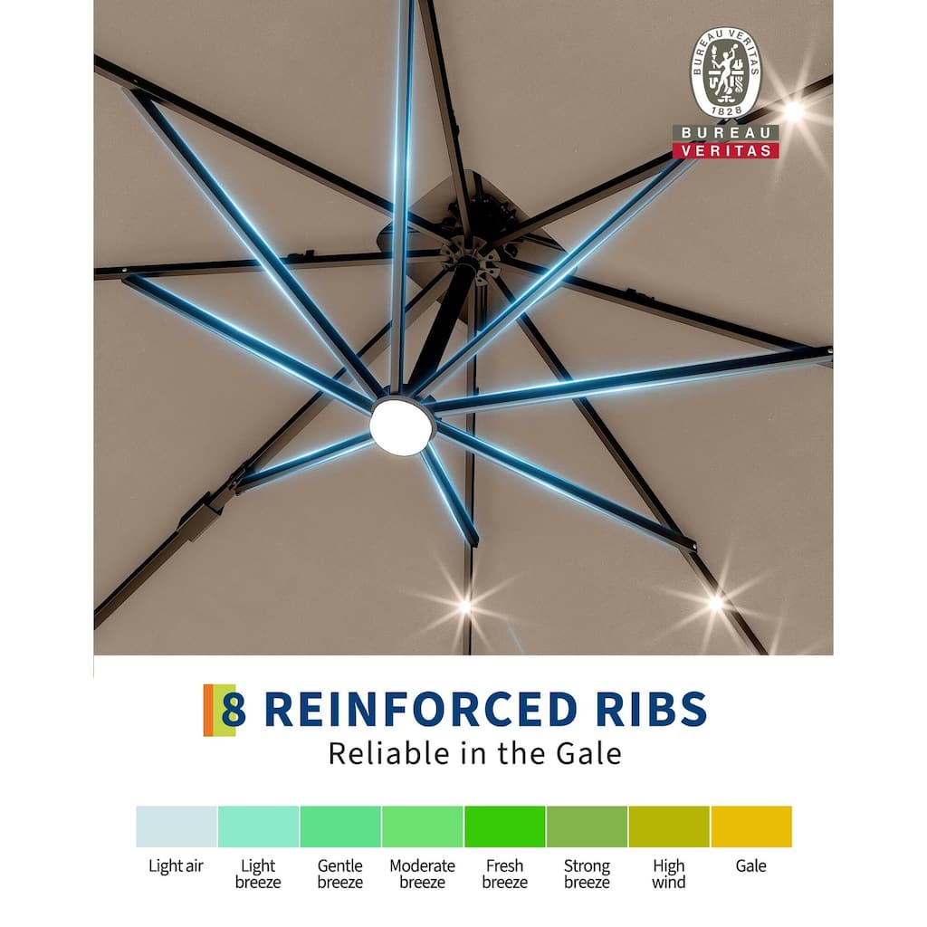 Coromose 10' x 10' Heavy Duty Cantilever Patio Umbrella, with Solar LED Lights & Weighted Base
