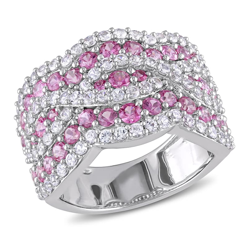 Miadora 3 1/2ct TGW Pink and White Sapphire Pave Infinity Ring in Sterling Silver
