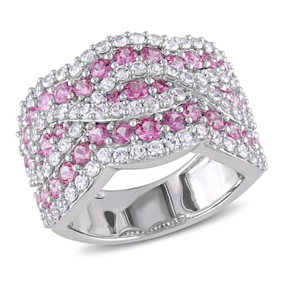 Miadora 3 1/2ct TGW Pink and White Sapphire Pave Infinity Ring in Sterling Silver