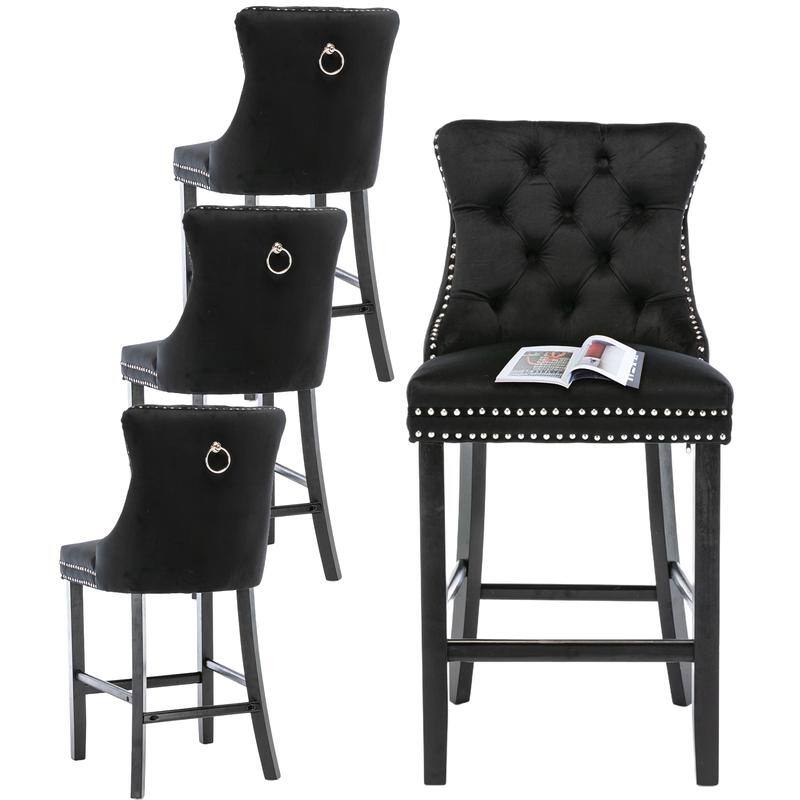 Contemporary Upholstered Velvet Barstools with Button Tufted Set of 2