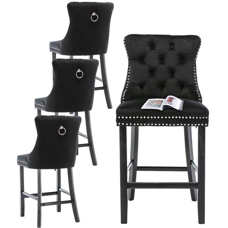 Contemporary Upholstered Velvet Barstools with Button Tufted Set of 6