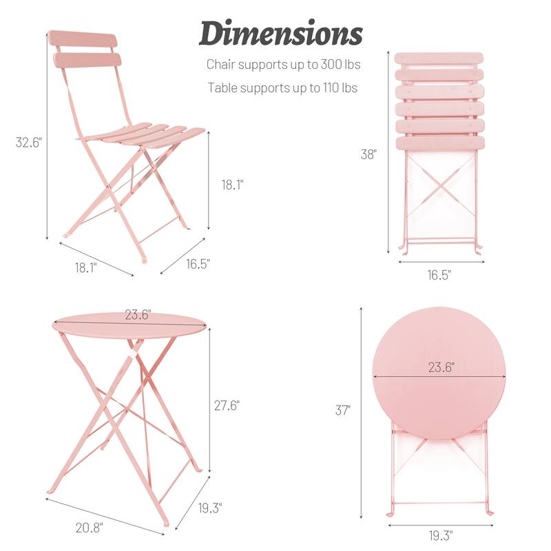 3 Pieces Patio Bistro Balcony Metail Chair Table Set