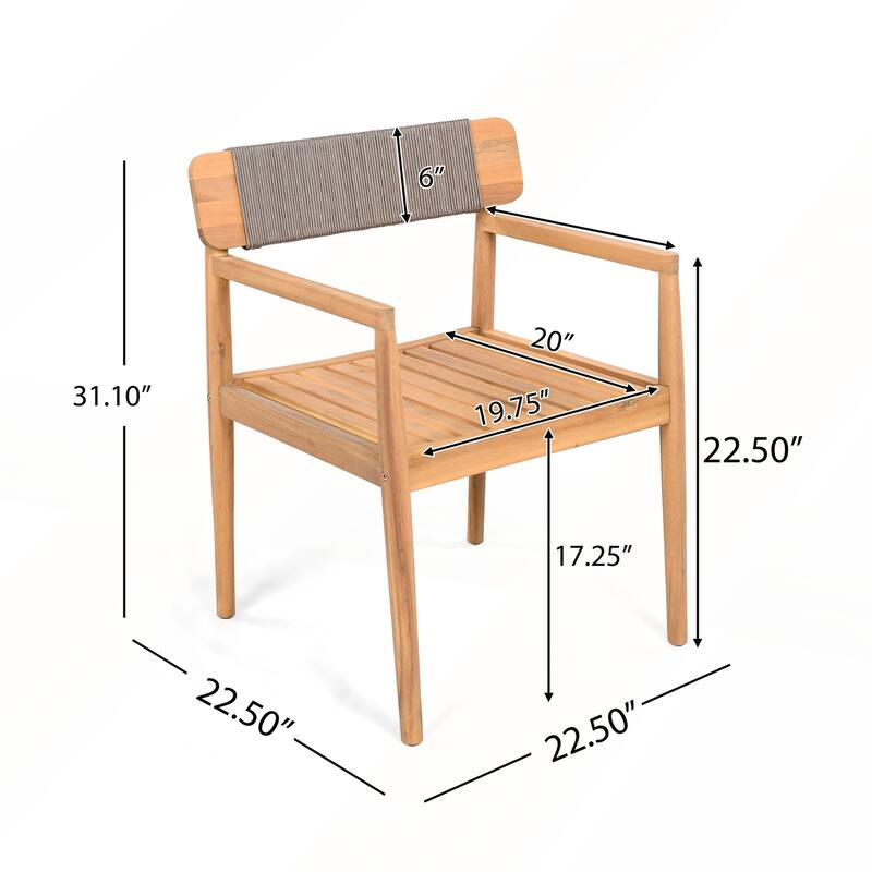 Acacia Wood Outdoor Dining Table and Chairs with Armrests Set of 2