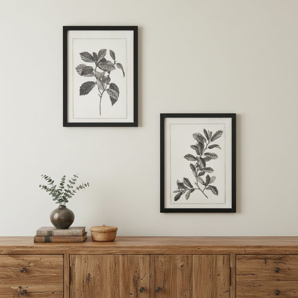 HomeRoots Set of Two Black And White Botanical Leaves Framed Art