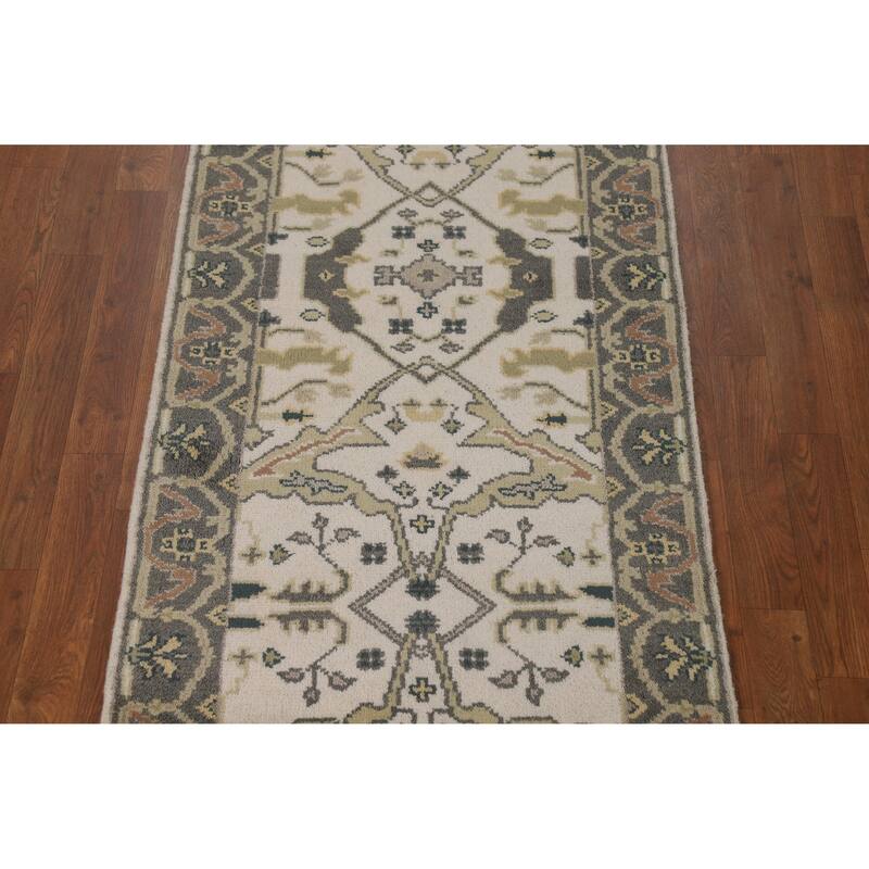 Ivory Oushak Oriental Runner Rug Handmade Wool Carpet - 2'7"x 7'11"