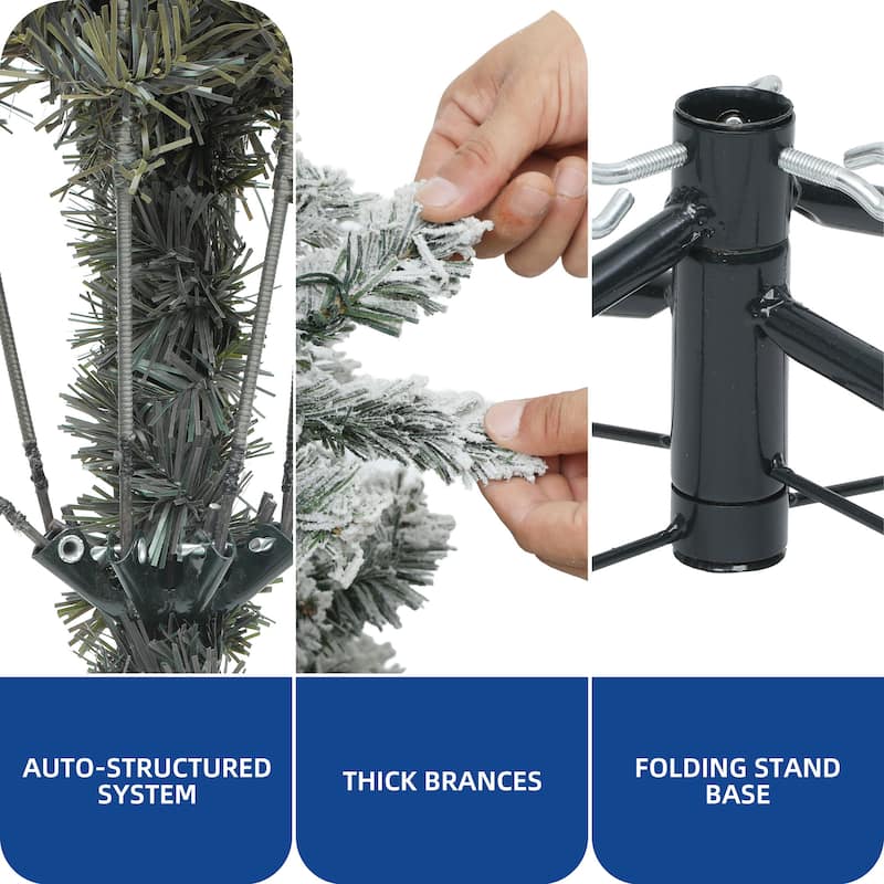 6 /7.5 /9 ft Prelit Snow Flocked Christmas Tree with Remote, 11 Light Modes & Foldable Base