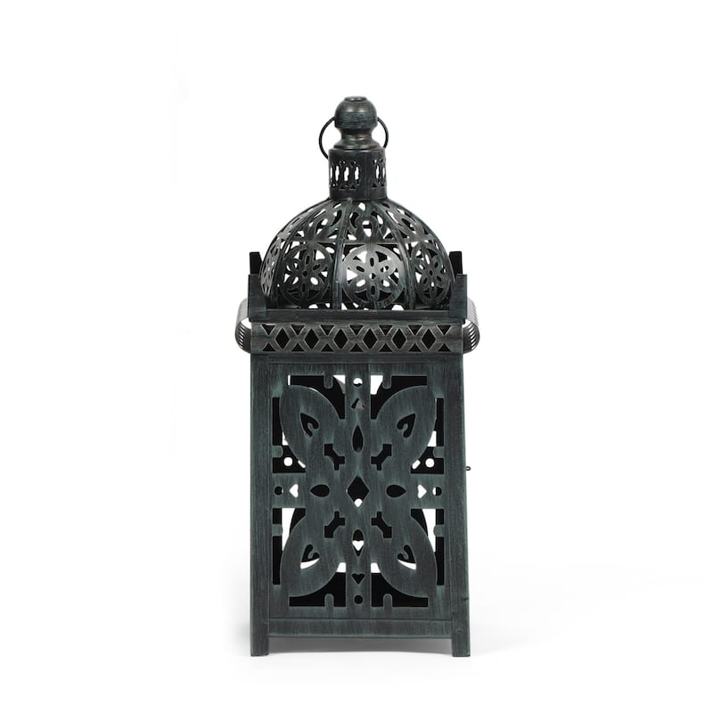 Sus Candle Holder Lantern, 15 Inch Dome Lid, Black Iron Metal Cover