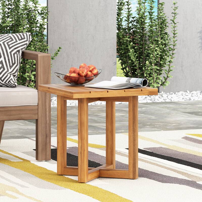 Christopher Knight Home - Modern Outdoor Metal Frame Woven High Arc Backrest Rocking Chair and Solid Acacia Wood Side Table Set