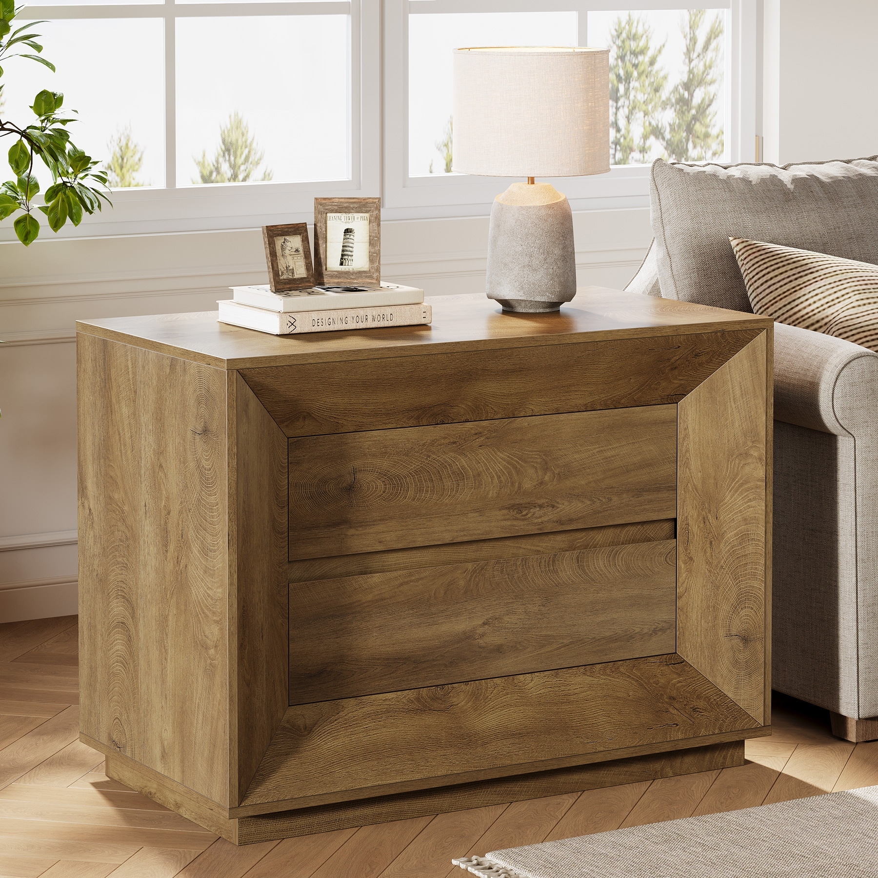 Oversized Wide Nightstand Set of 2, 35.4" Large Night Stand with Drawers