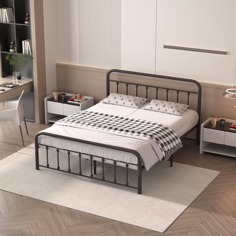 VECELO Metal Bed Frame with Headboard Classic Metal Platform Bed Frame Mattress Foundation with Victorian Style Footboard