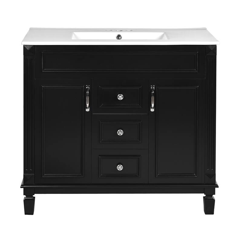 GDFStudio - Carrinford Modern Freestanding Bathroom Vanity with Ceramic Sink and 2 Soft Closing Doors & 2 Drawers