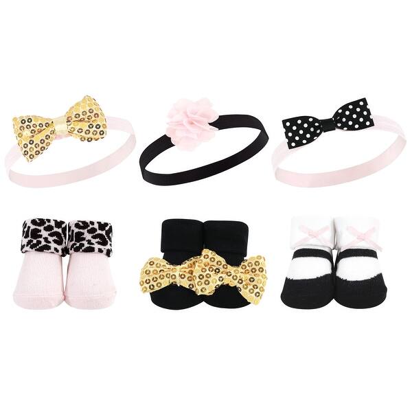 slide 1 of 1, Hudson Baby Infant Girls Headband and Socks Giftset, Gold Sequin, One Size - Gold Sequin Gold Sequin - One Size