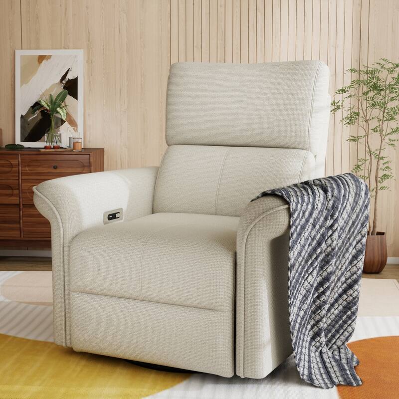Power Swivel Glider Recliner Chair with Push-Button Control, Compact Fabric Rocking Recliner for Living Room and Bedroom
