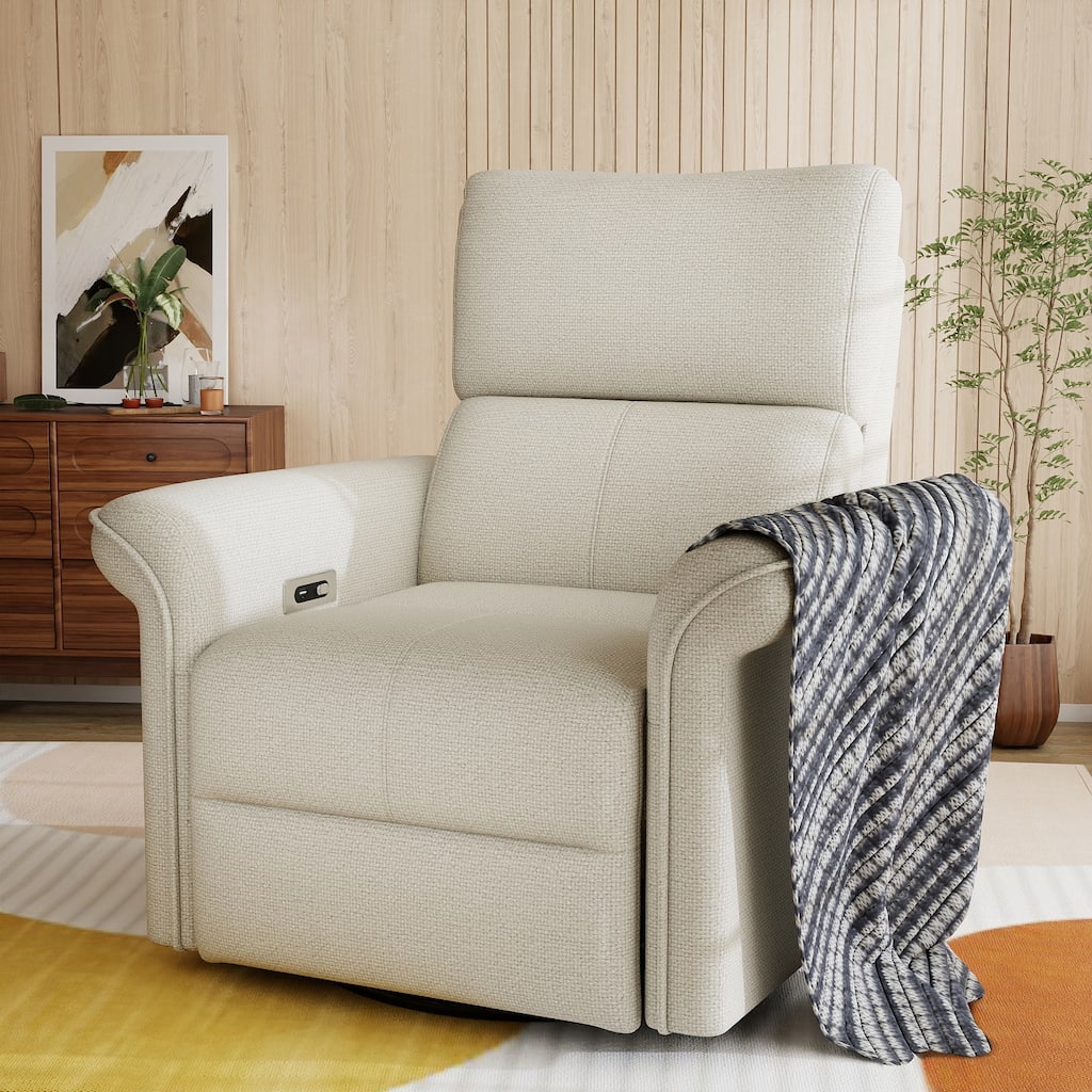 Power Swivel Glider Recliner Chair with Push-Button Control, Compact Fabric Rocking Recliner for Living Room and Bedroom