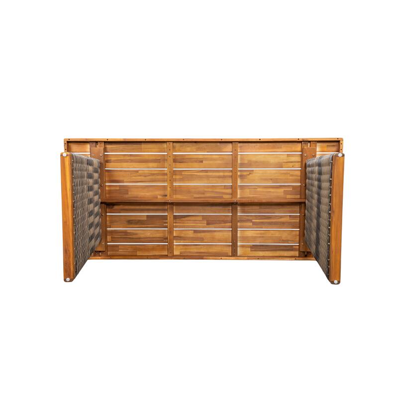 Christopher Knight Home - Lydia Outdoor Acacia Wood Dining Set with Handwoven Rattan Details and Slatted Tabletop