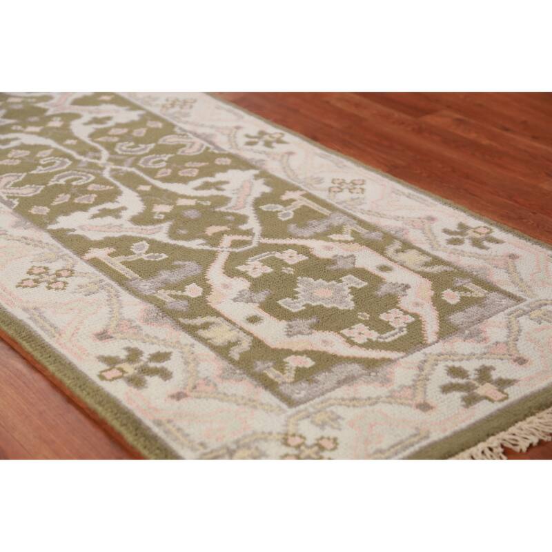 Green Oushak Oriental Runner Rug Handmade Wool Carpet - 2'6"x 9'8" - 2'6"x 9'8" - Green