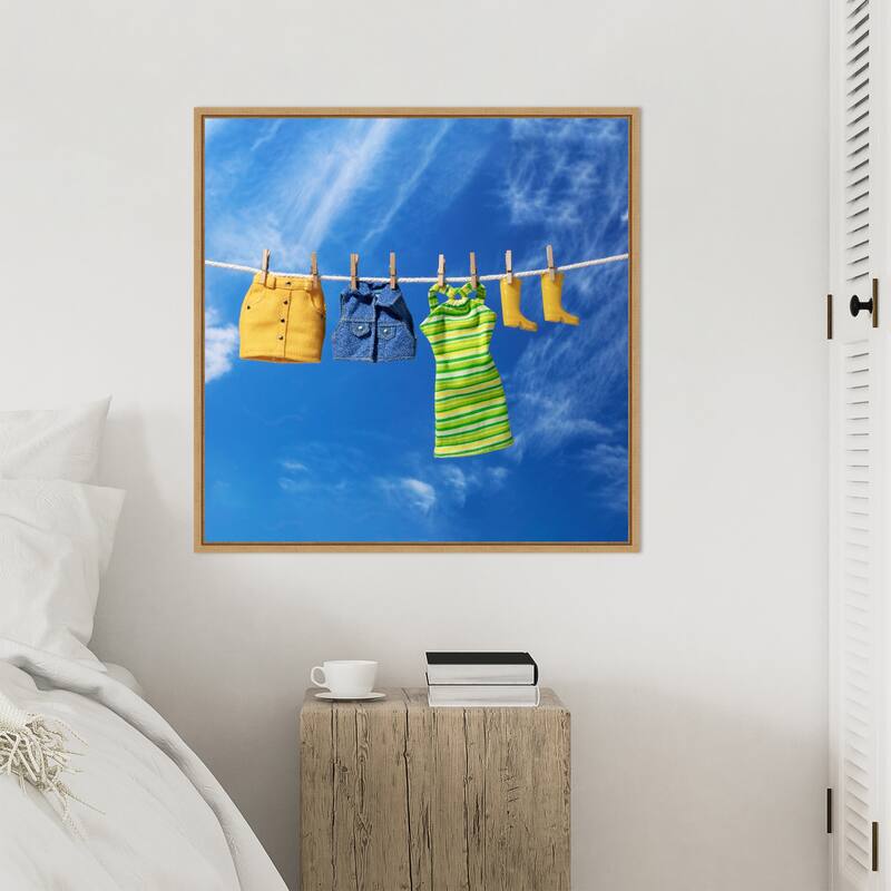 The Laundry Line by Julia Ramiro Framed Canvas Wall Art Print - Sylvie Natural