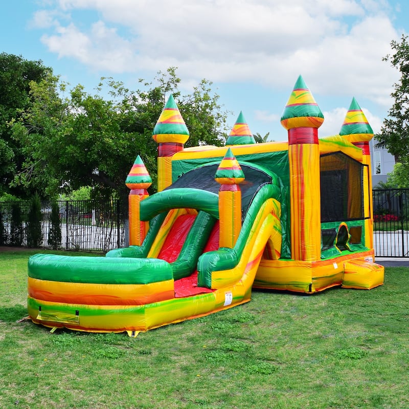 JumpOrange Fiesta Commercial Grade Bounce House Water Slide Combo with Attached Pool & Air Blower, Outdoor Inflatable Kids Play