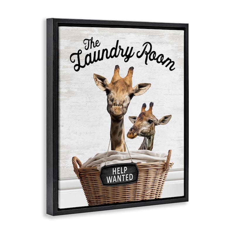 Stupell Help Wanted Laundry Room Giraffes Framed Floater Canvas Wall Art Design By Lettered and Lined