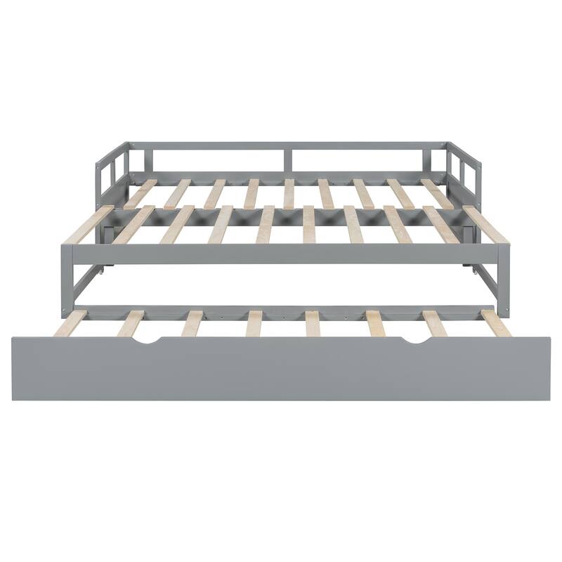 Twin to King Extending Daybed with Trundle Solid Wood Frame No Box Spring