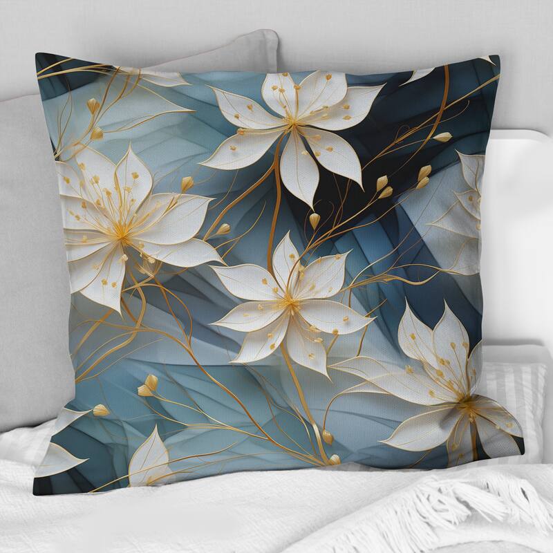 Designart "White And Teal Marble Flowers Serenity" Marble Printed Throw Pillow - 18 x 18