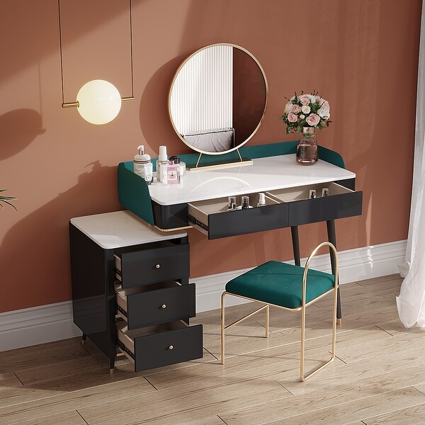 Sintered Stone Dressing Table Set with Mirror and Stool Bed Bath Beyond 38917114