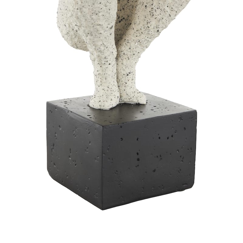 Cream Polystone Crouching People Decorative Sculpture with Black Square Base