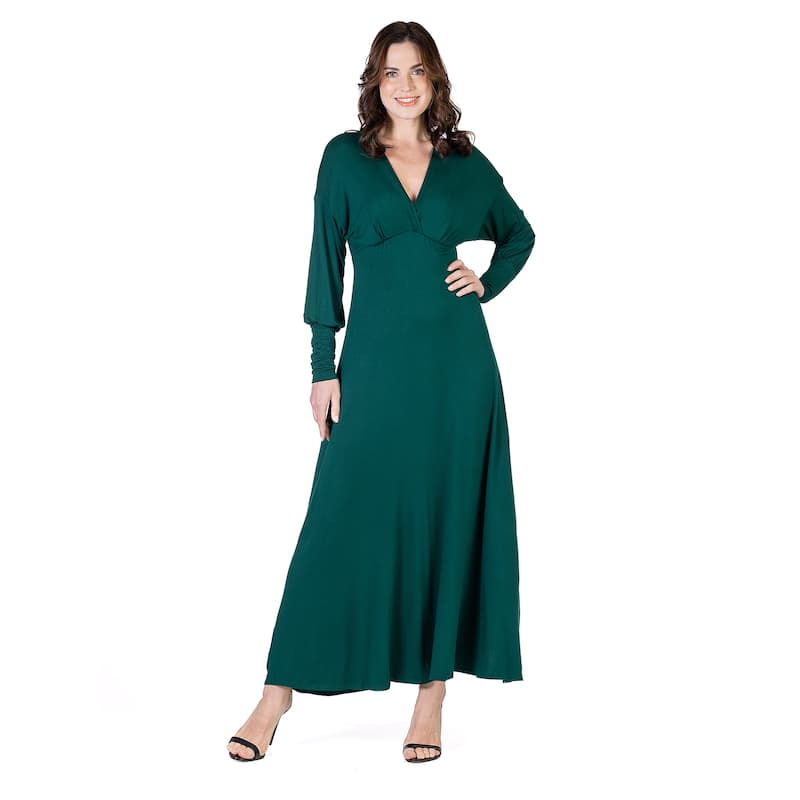 24seven Comfort Apparel V-Neck Long Sleeve Maxi Dress - Green - 1X
