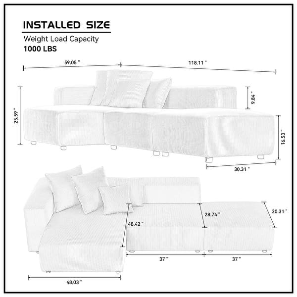 Soft Corduroy Sectional Modular Sofa Set, Small LShaped Chaise Couch
