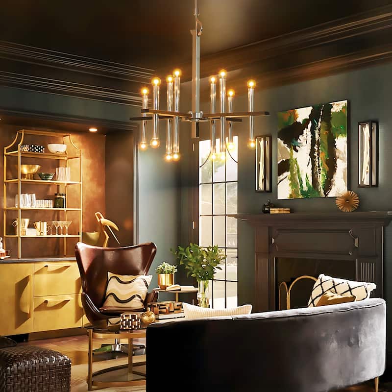 16-Light Modern Industrial Linear Cluster Sputnik Cylinder Chandelier for Dining room - Polished Nickel