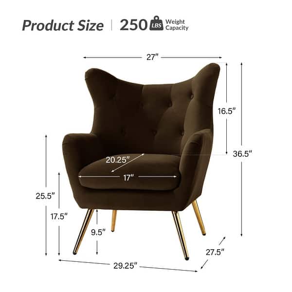 dimension image slide 13 of 15, Eusebio Tufted Velvet Accent Chair with Wingback, Arms, and Metal Gold Legs for Living Room or Bedroom by HULALA HOME