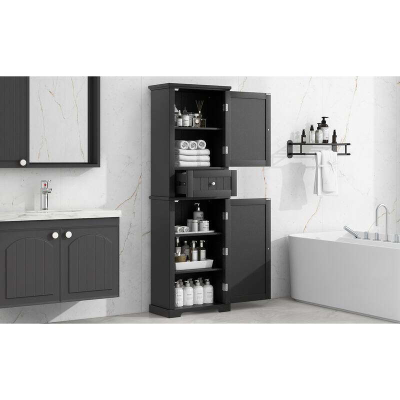 Tall Bathroom Storage Cabinet, Freestanding Wood Storage Cabinet, Bathroom Storage Organizers with Door & Adjustable Shelf