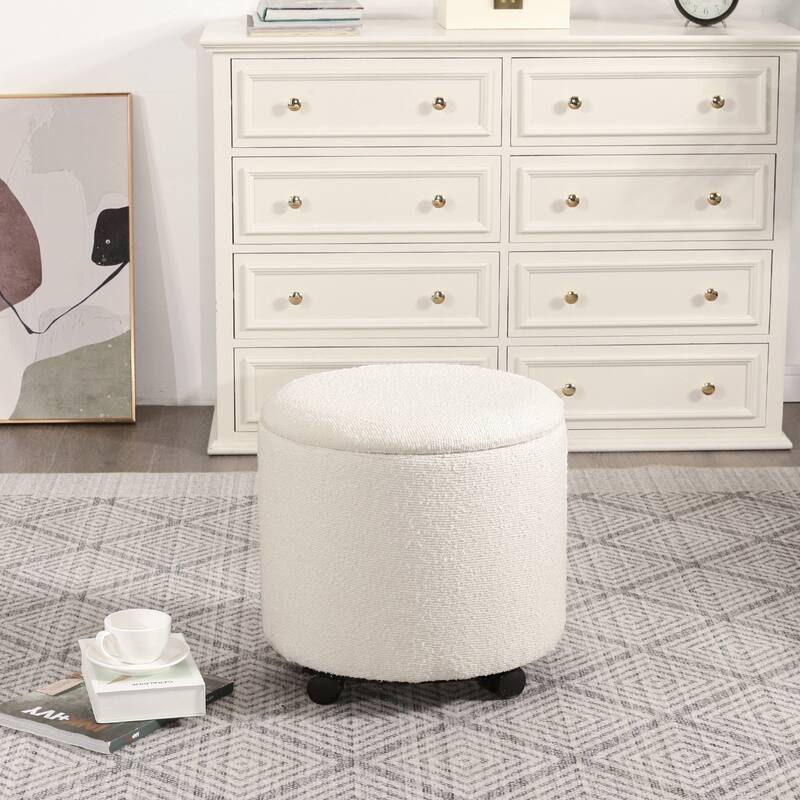 Adeco Faux Leather Round Storage Ottoman with Tufted