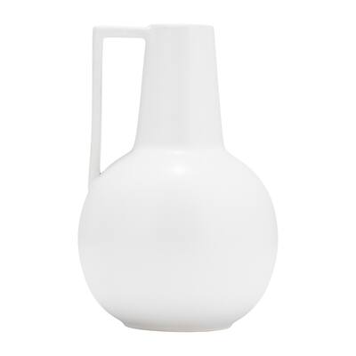 Sagebrook Home Ceramic 9", Vase, White, Amphora, Ceramic, Contemporary, 9"H, Solid Color