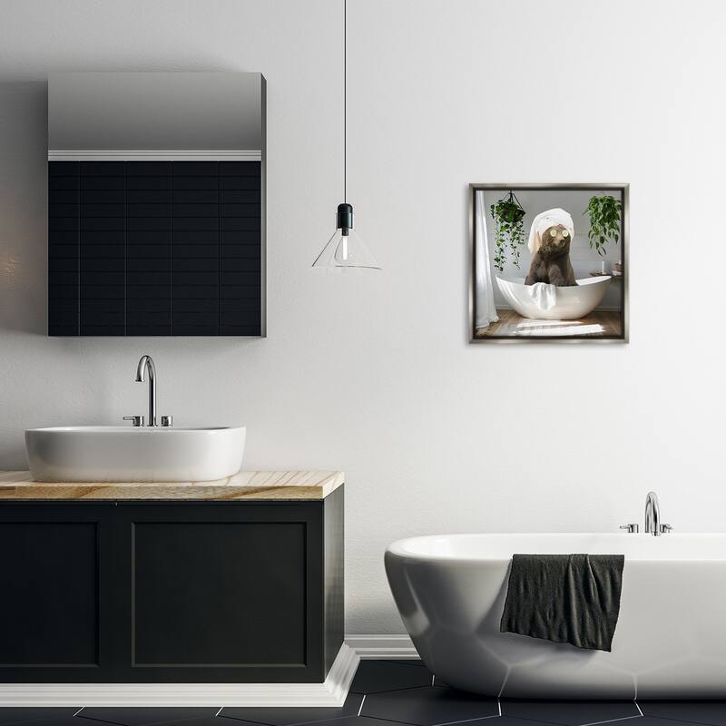 Stupell Bear in Refreshing Spa Bath Framed Floater Canvas Wall Art Design By CAD Designs