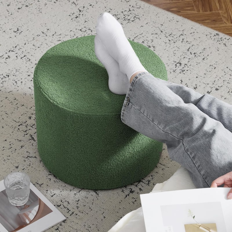 Bezseller Soft Boucle Pouf Ottoman, Comfortable Foot Rest, Full Foam Filling Footstool for Living Room, Bedroom