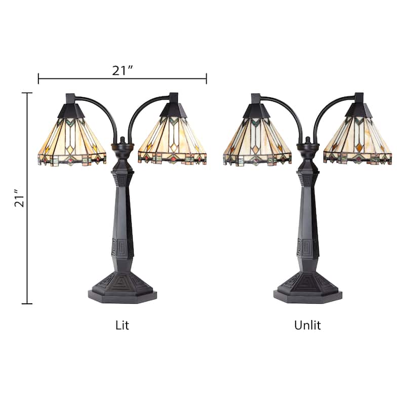 Jane River of Goods Black Metal and Stained Glass Cone Shade 21-Inch Table Lamp - 21" x 7" x 21"