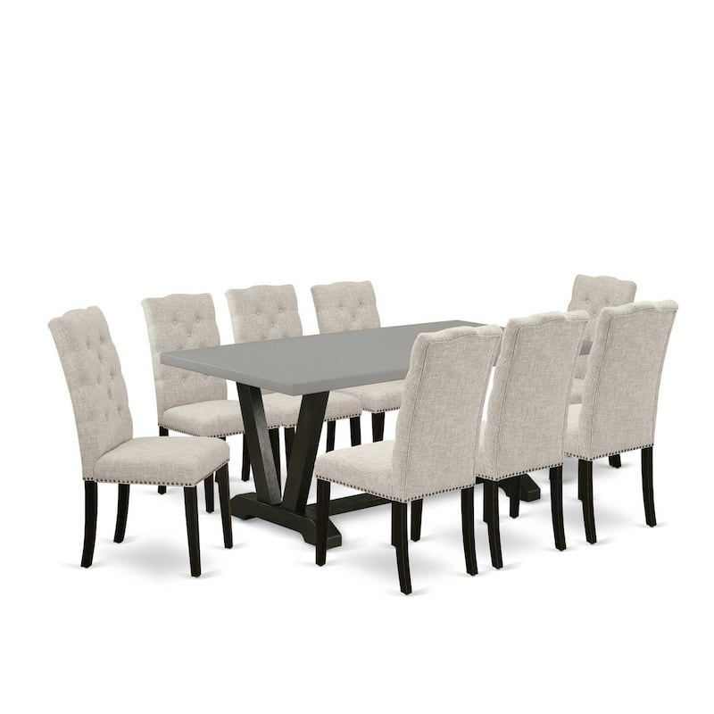 Tuscan Dining Set - 9 Piece Kitchen Table Set - Rectangular Table with 8 Parsons Chairs - Hardwood Frame